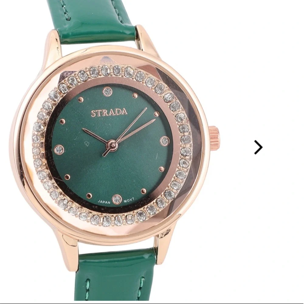Green Watch with White Austrian Crystals